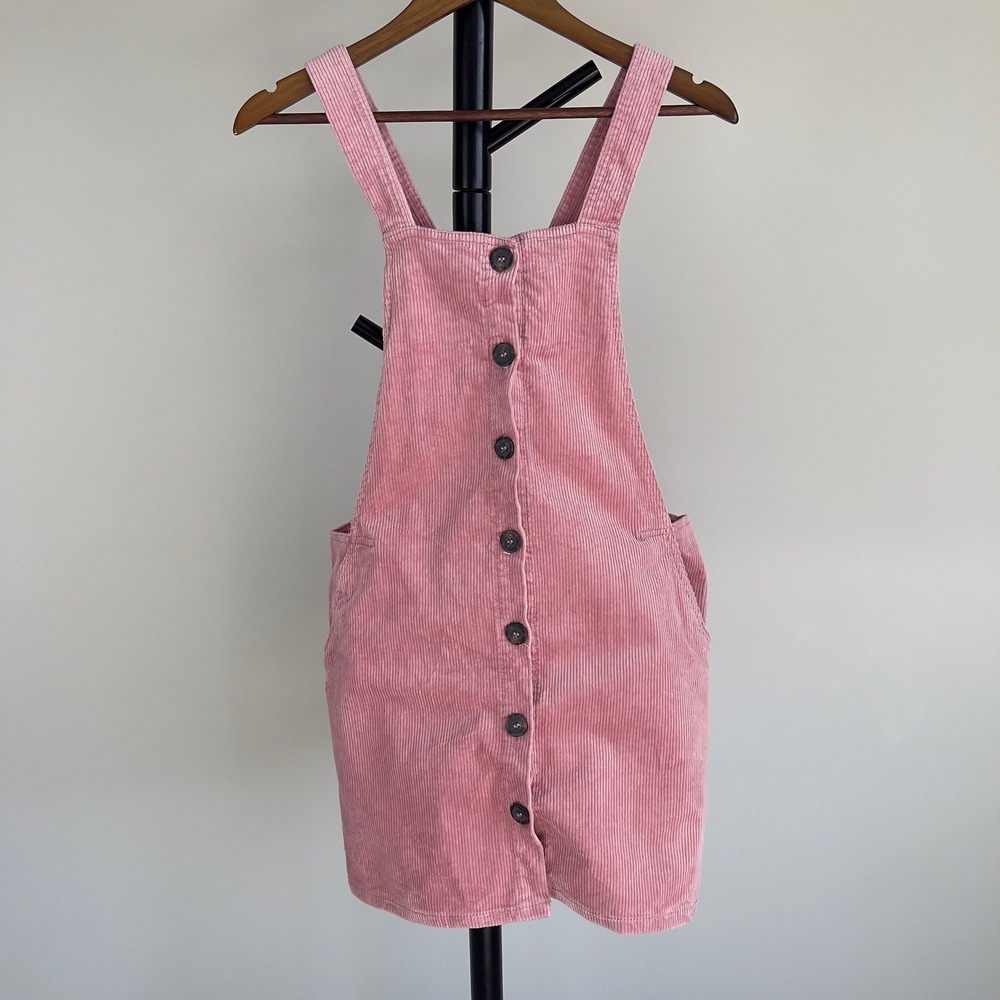Love Tree Pink Corduroy Button Front Pinafore Overall Dress Large D4002